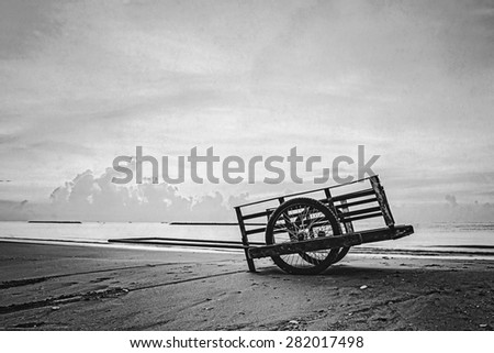 cart on the beach (black and white retro style)