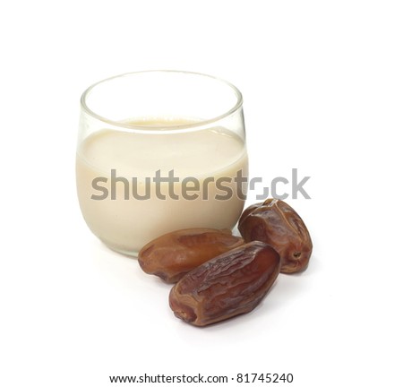 brown dates with milk for ramadan over white