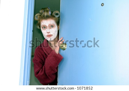 Woman answering door unprepared