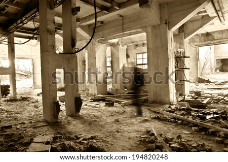 ghost in the ruins of old factory