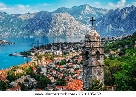 Image, Stock Photo View of Kotor Bay, Montenegro