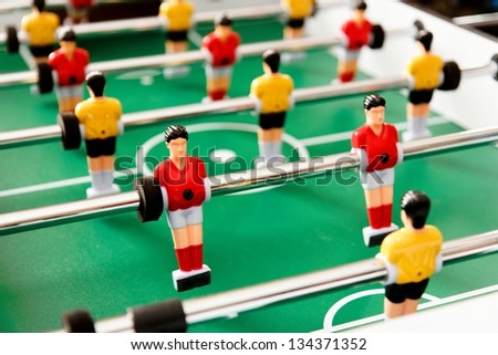 Close up of plastic table football game