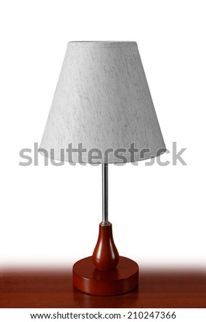 table lamp on wooden table. white background