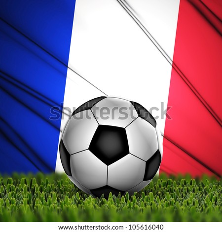Soccer ball on grass against National Flag. Country France