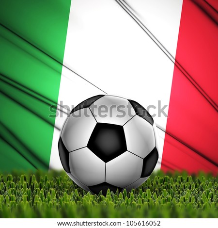 Soccer ball on grass against National Flag. Country Italy