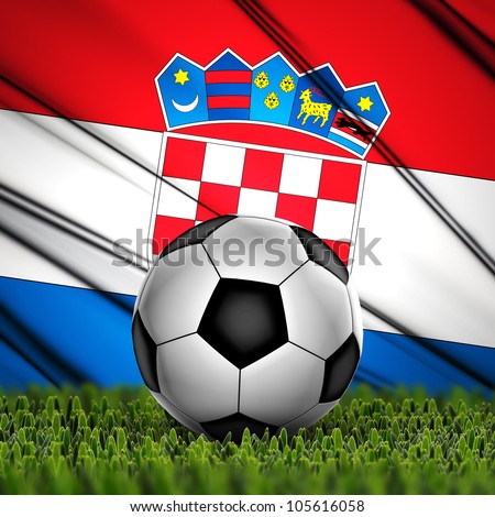 Soccer ball on grass against National Flag. Country Croatia