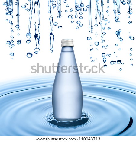 Water bottle on water ripple with water drop on the background
