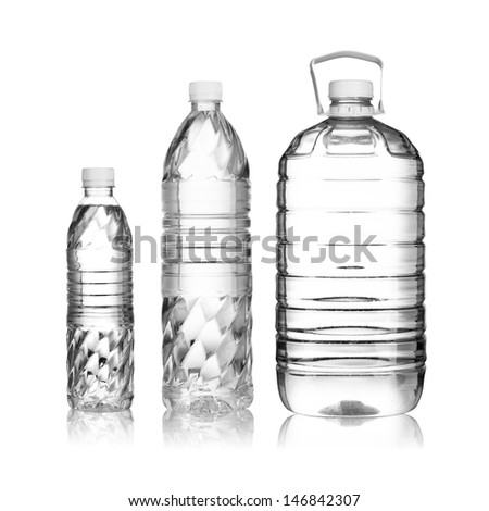 Water Bottle with various sizes on white background