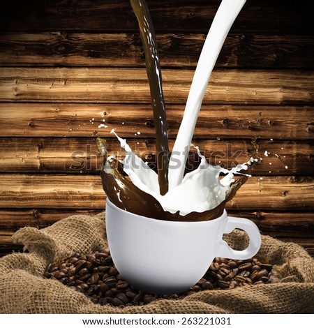Hot Coffee and Milk On Wood Background
