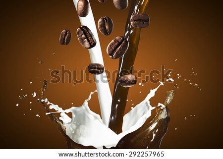 Milk Splash With Coffee Pour And Coffee Beans