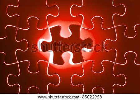 Missing red jigsaw puzzle piece, business concept for completing the final puzzle piece