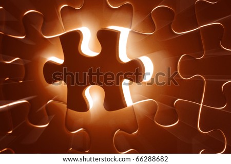 Missing Jigsaw puzzle in red color jigsaw. Business concept for completing team with key person