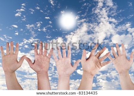 people hands in the sky for volunteer