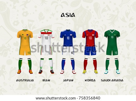 mockup of Asia football jersey. Concept for soccer uniform of team that qualified to tournament in Russia. Vector illustrative  