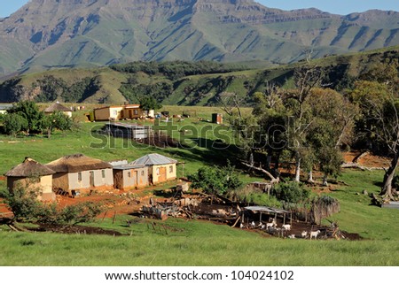 Rural settlement with livestock, South Africa