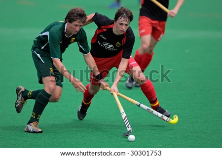 SOUTH AFRICA - MARCH 14: Action during an international men\'s field hockey game between Germany and South Africa (Germany won 4-3), Bloemfontein, South Africa, 14 March 2009