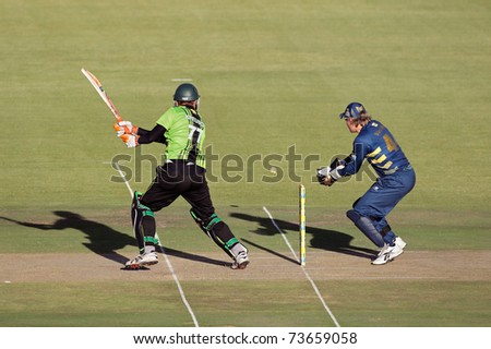 SOUTH AFRICA - DECEMBER 22: Justin Kreusch & Morne van Wyk during a one-day cricket match between the Knights and Warriors (Knights won them match) on November 12, 2010 in Bloemfontein, South Africa