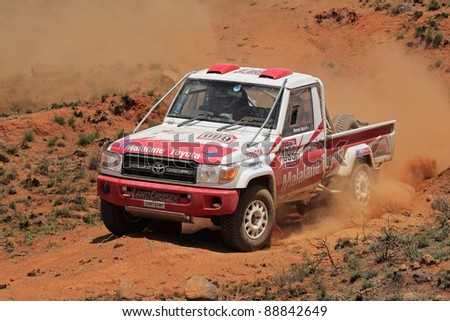 BLOEMFONTEIN, SOUTH AFRICA - OCTOBER 15: Johan and Werner Horn in their Toyota Land Cruiser in action during a South African off road championship event, Bloemfontein, South Africa, 15 October 2011