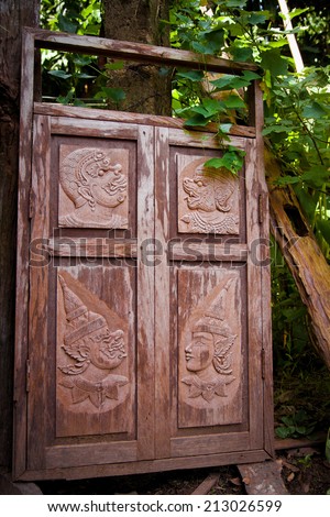 Wood carving of Ramayana on Old Wooden windows