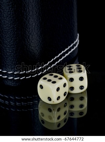 Two standard six-sided pipped dice with rounded corners on black background.