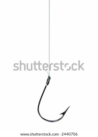 Fish Hook Hanging From A Piece Of Fishing Line - Isolated On White ...