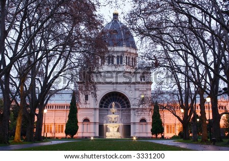 Melbourne\'s Royal Exhibition Buildings, at dawn.  Built in Florentine style, for the 1890 world exhibition.  Housed Australia\'s first federal parliament while Canberra was being built.