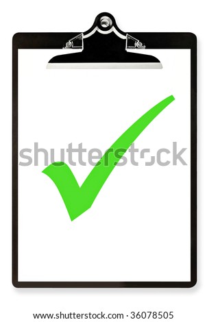 Clipboard With Single Large Green Tick Or Check Mark. Isolated On White ...