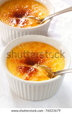 Creme brulee.  Traditional French vanilla cream dessert with caramelised sugar on top.
