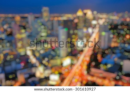 Bangkok cityscape at twilight time, Blurred Photo bokeh