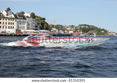 ARENDAL - JUL 16: Boat 95 and 96, Team: Spirit of Qatar. Norwegian Grand Prix. July 16, 2011. in Arendal Norway