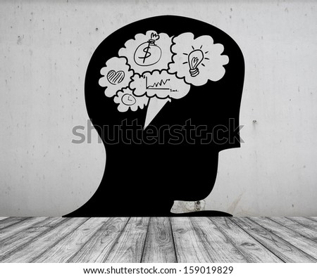 Concept picture of Bubble talk brain in Head  on White Brick floor and Concrete wall