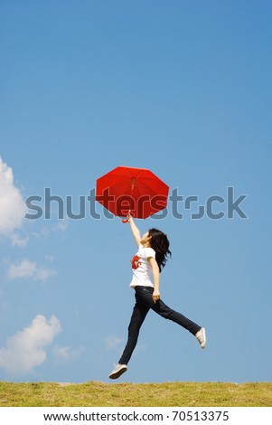 umbrella woman jump to sky