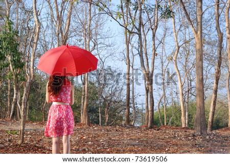 Red umbrella woman in Summer
