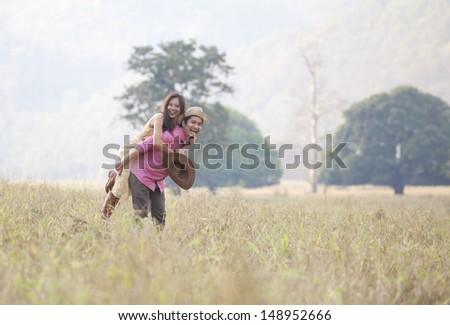 couples of man and woman on out door location with love emotion