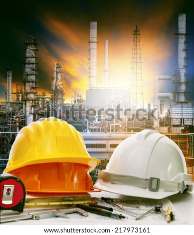 working table of engineer in oil refinery industry plant use for heavy industry and energy manufacturing in industrial business