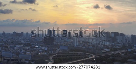 morning sky building and express ways transport in heart of bangkok capital of thailand