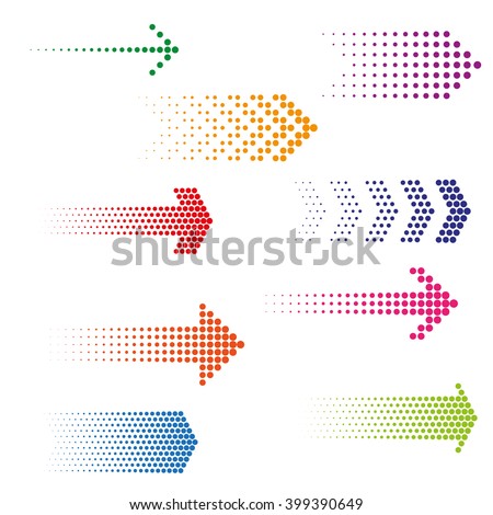 Set of dotted arrows. Halftone effect vector templates
