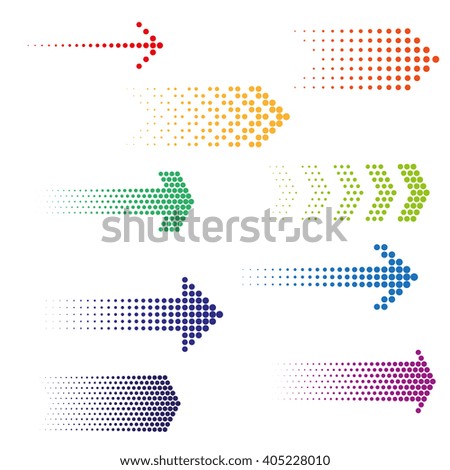 Set of dotted arrows. Halftone effect vector templates