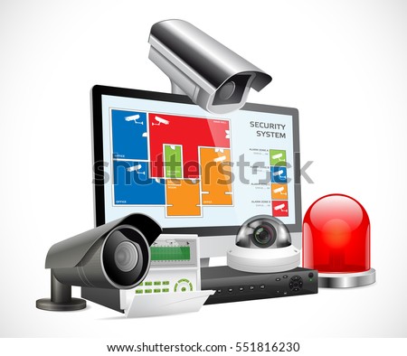 CCTV camera and DVR - digital video recorder - security system concept

