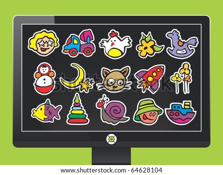 screen with interesting cartoon icons