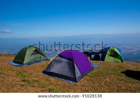 Tourist tent in mountain landscape in Thailand