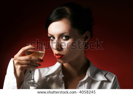 the angry woman drinks wine alone
