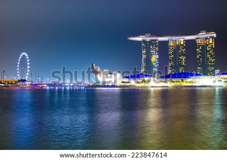 SINGAPORE - OCTOBER 10 : Wonder Full show at the Marina Bay waterfront Oct 10,2014 in Singapore.Landscape of Singapore city