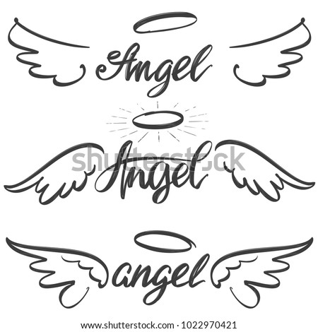 Angel wings icon sketch collection,  religious calligraphic text symbol of Christianity hand drawn vector illustration sketch 