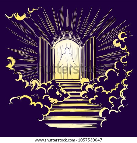 Gates of Paradise, entrance to the heavenly city, meeting with God, symbol of Christianity hand drawn vector illustration sketch
