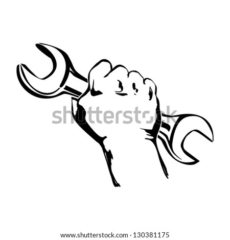 Hand Holding Wrench Vector Black Hand Draw Illustration - 130381175 ...