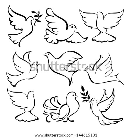 Abstract Flying Dove Sketch Set Vector Illustration - 144615101 ...