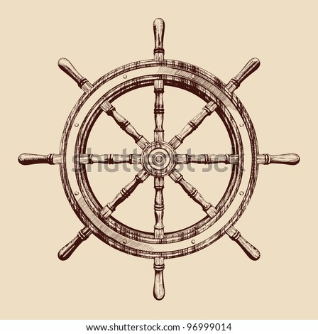 ship steering wheel vintage vector illustration