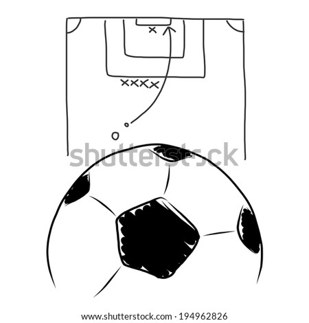 Strategy soccer free kick , hand draw on white