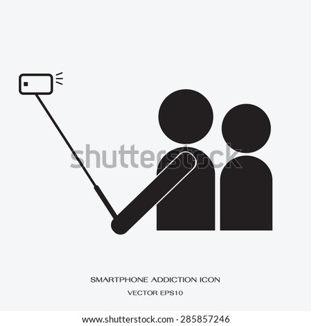 icon people using smartphone take a self photo by selfie stick
